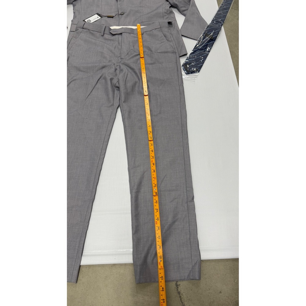 Cooper & Nelson Mens 2 Piece Suit with Tie Grey 40R Medium Blazer Trousers NEW - Picture 12 of 14